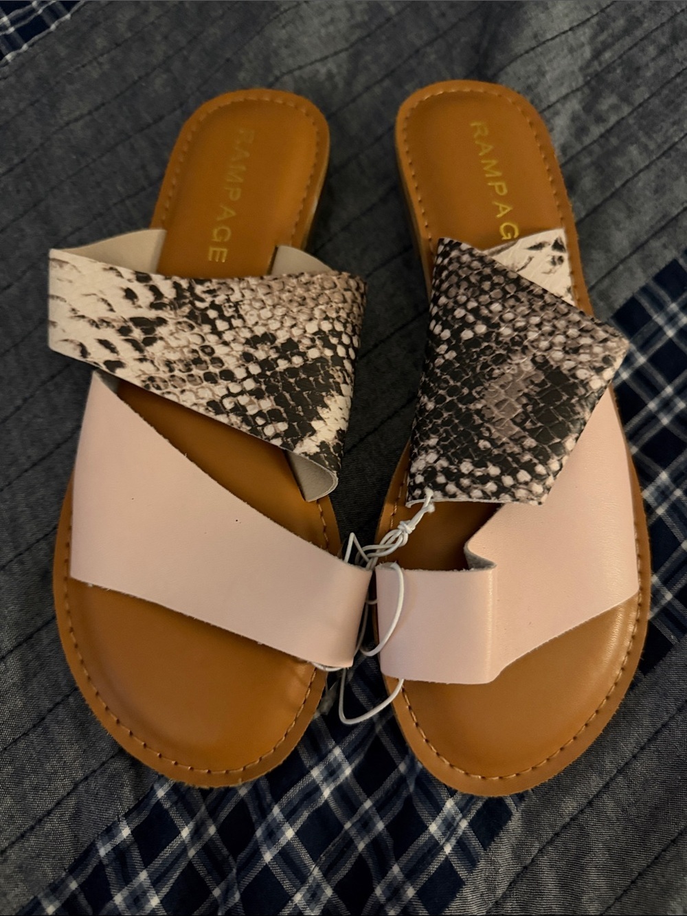 Rampage Pink and Snake-Print Slide Sandals